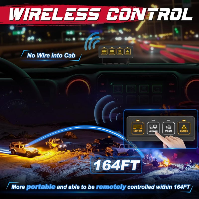 OFFROADTOWN 4 Gang Switch Panel Wireless Remote Control 4 Light Modes Multifunction Controller System Compact Mini Relay Switch Box Offroad Light Switch Panel for Trucks UTV ATV SUV Pickup Jeep Boat - Image 3